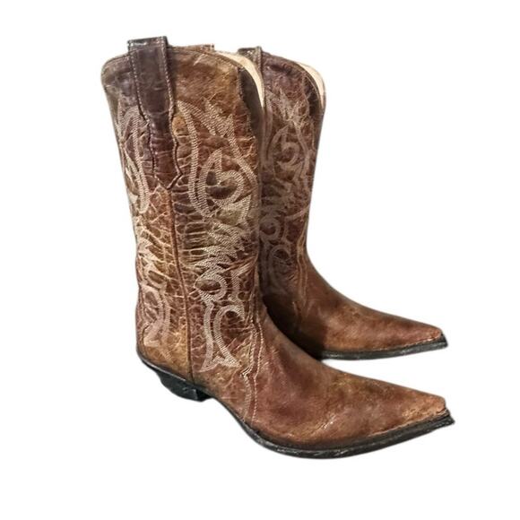 Rudel Brown Embroidered Western Pointed Toe Heeled Boots Style 2195 Size 7.5 E - Picture 2 of 10